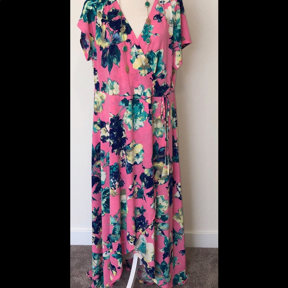 2X Pink High Low Cross Over Dress